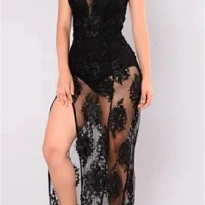Elegant Black Lace Sheer Dress